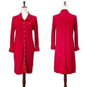 Lacoste Shirt Dress Red Long Sleeve Button Front Pique Cotton Size 44 / US L 12